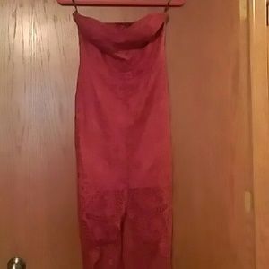 Windsor strapless wine colored red lace dress